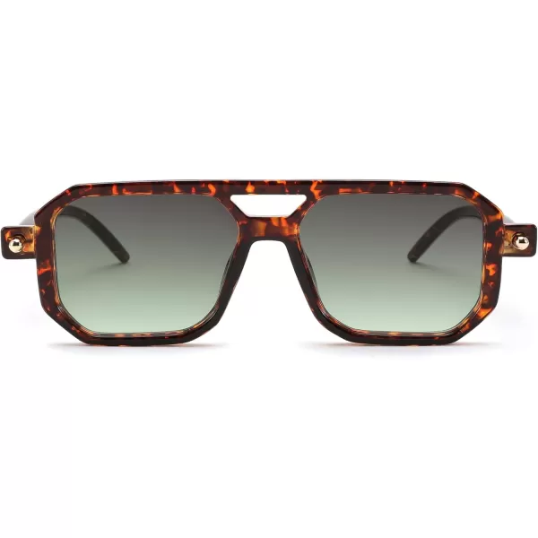 FEISEDY Vintage Square 70s Flat Aviator Sunglasses Women Men Classic Retro Stylish Frame UV400 Sunglasses B2622021 Tortoise Frame  Gradient Grey Green Yellow Lens