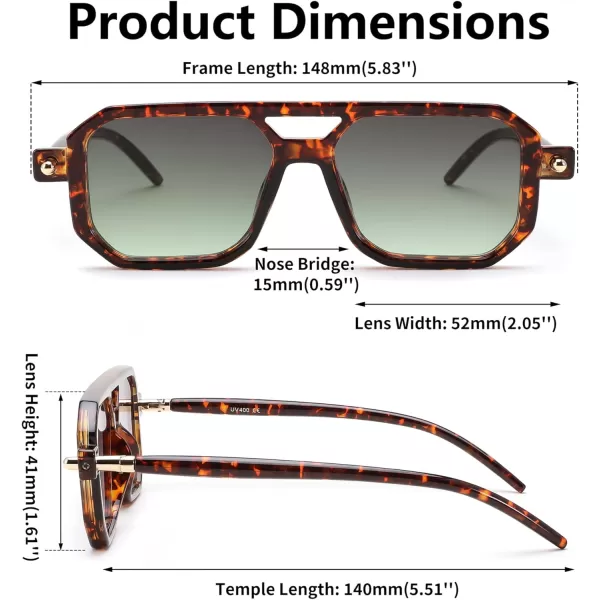 FEISEDY Vintage Square 70s Flat Aviator Sunglasses Women Men Classic Retro Stylish Frame UV400 Sunglasses B2622021 Tortoise Frame  Gradient Grey Green Yellow Lens
