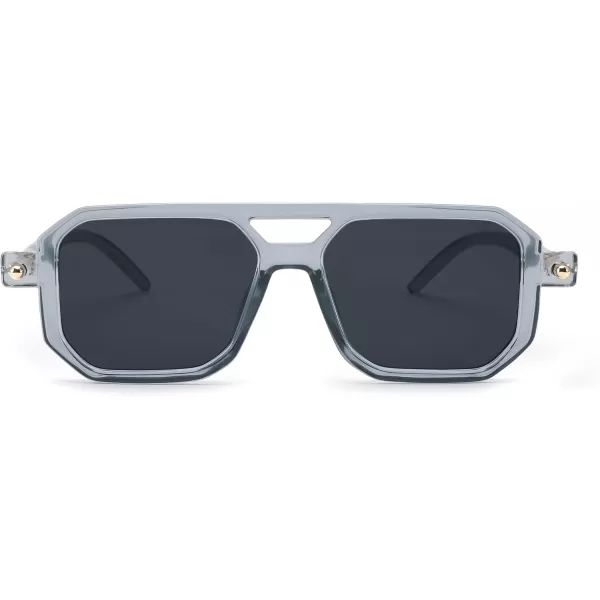 FEISEDY Vintage Square 70s Flat Aviator Sunglasses Women Men Classic Retro Stylish Frame UV400 Sunglasses B2622022 Transparent Grey Frame  Grey Lens