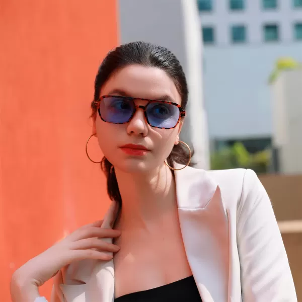 FEISEDY Vintage Square 70s Flat Aviator Sunglasses Women Men Metal Design Shades B2752Leopard FrameBlue Lens