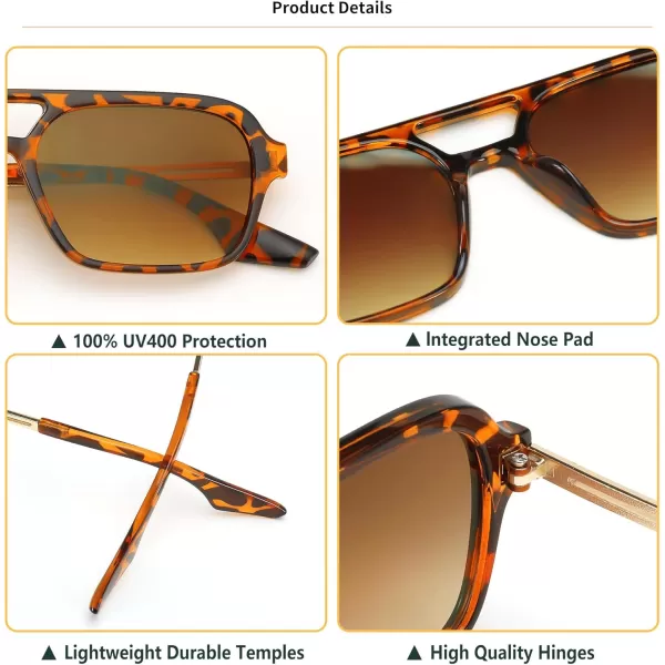 FEISEDY Vintage Square 70s Flat Aviator Sunglasses Women Men Metal Design Shades B2752Leopard FrameTea Lens