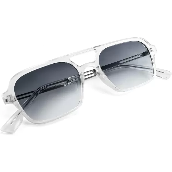 FEISEDY Vintage Square 70s Flat Aviator Sunglasses Women Men Metal Design Shades B2752Transparent FrameGradient Grey Lens