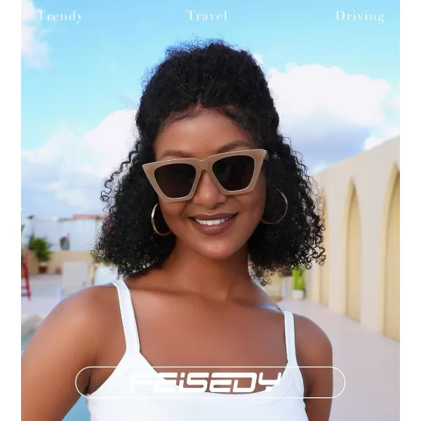 FEISEDY Vintage Square Cat Eye Sunglasses Women Trendy Cateye Sunglasses B2473Abrazine Brown