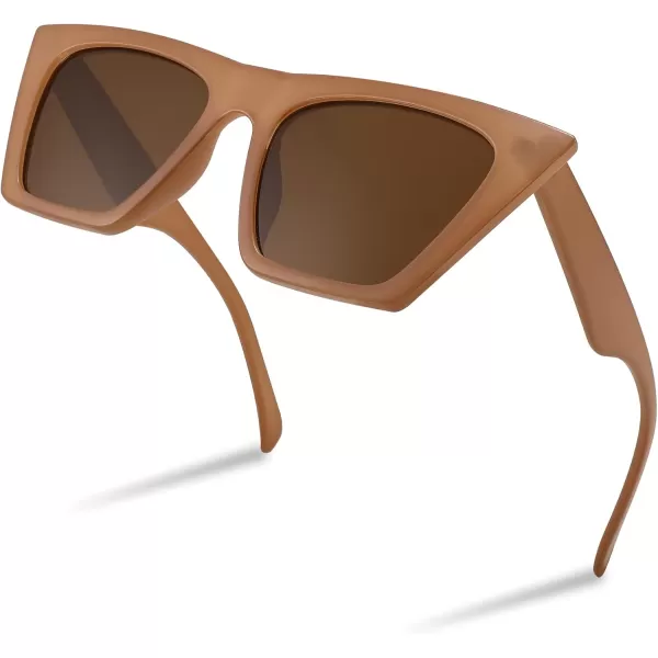 FEISEDY Vintage Square Cat Eye Sunglasses Women Trendy Cateye Sunglasses B2473Abrazine Brown
