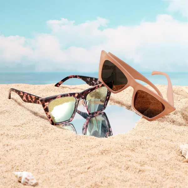 FEISEDY Vintage Square Cat Eye Sunglasses Women Trendy Cateye Sunglasses B2473Abrazine Brown