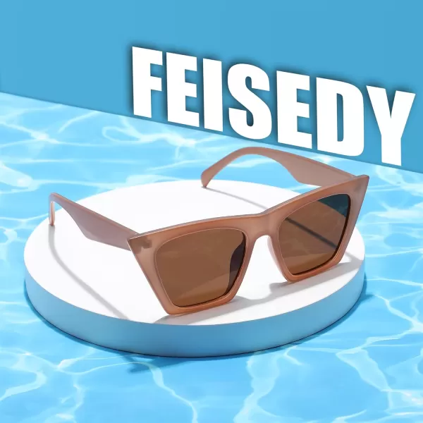 FEISEDY Vintage Square Cat Eye Sunglasses Women Trendy Cateye Sunglasses B2473Abrazine Brown