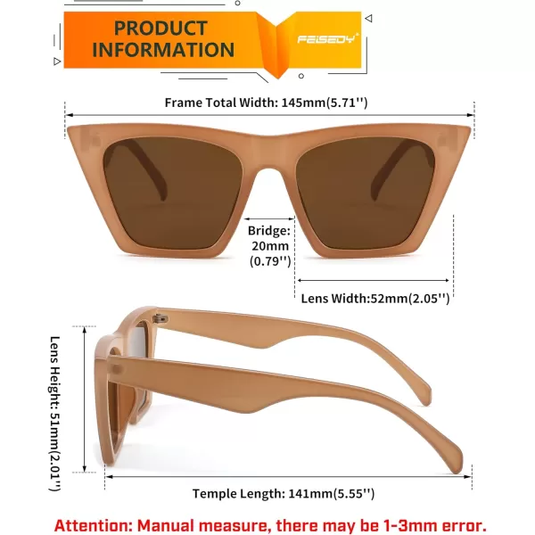 FEISEDY Vintage Square Cat Eye Sunglasses Women Trendy Cateye Sunglasses B2473Abrazine Brown