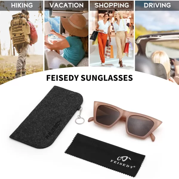 FEISEDY Vintage Square Cat Eye Sunglasses Women Trendy Cateye Sunglasses B2473Abrazine Brown