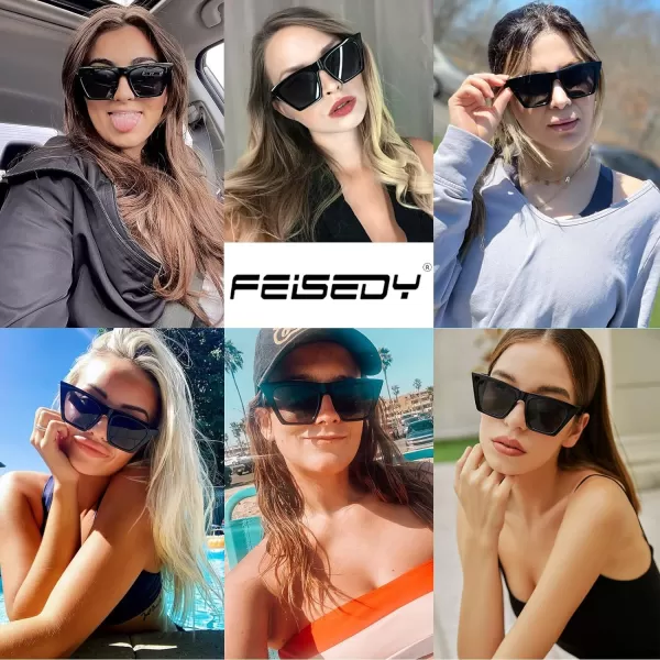 FEISEDY Vintage Square Cat Eye Sunglasses Women Trendy Cateye Sunglasses B2473Black