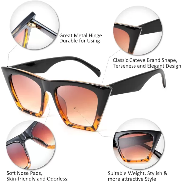 FEISEDY Vintage Square Cat Eye Sunglasses Women Trendy Cateye Sunglasses B2473Black Leopard