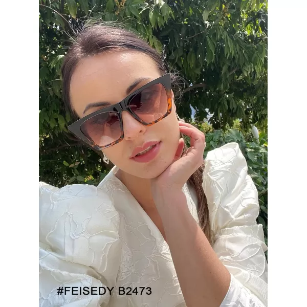 FEISEDY Vintage Square Cat Eye Sunglasses Women Trendy Cateye Sunglasses B2473Black Leopard