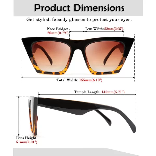 FEISEDY Vintage Square Cat Eye Sunglasses Women Trendy Cateye Sunglasses B2473Black Leopard