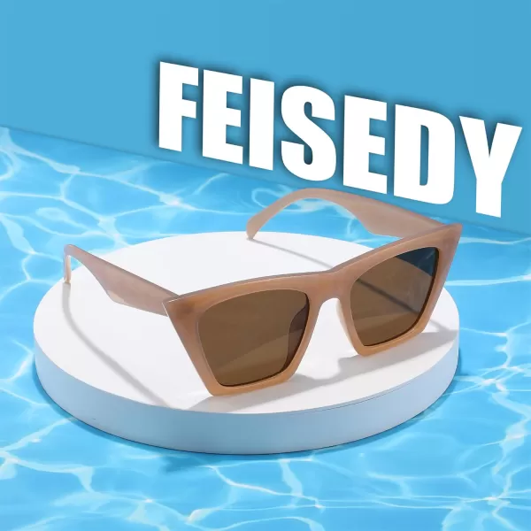 FEISEDY Vintage Square Cat Eye Sunglasses Women Trendy Cateye Sunglasses B2473Caramel