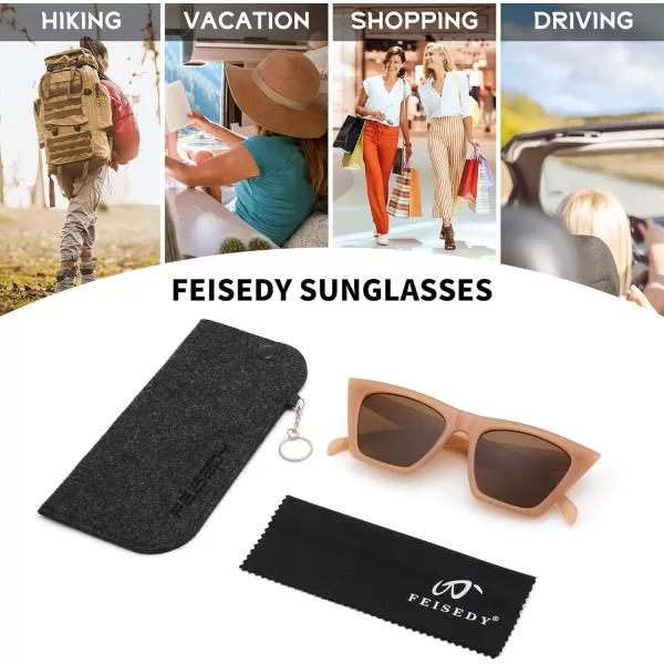 FEISEDY Vintage Square Cat Eye Sunglasses Women Trendy Cateye Sunglasses B2473Caramel