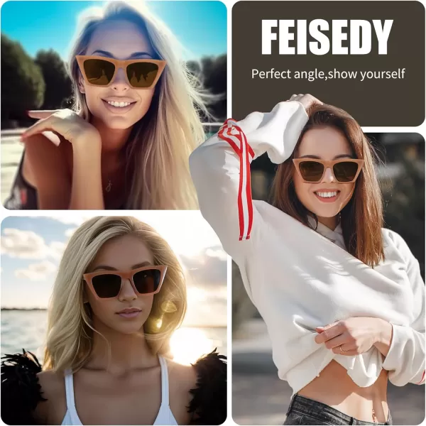 FEISEDY Vintage Square Cat Eye Sunglasses Women Trendy Cateye Sunglasses B2473Caramel