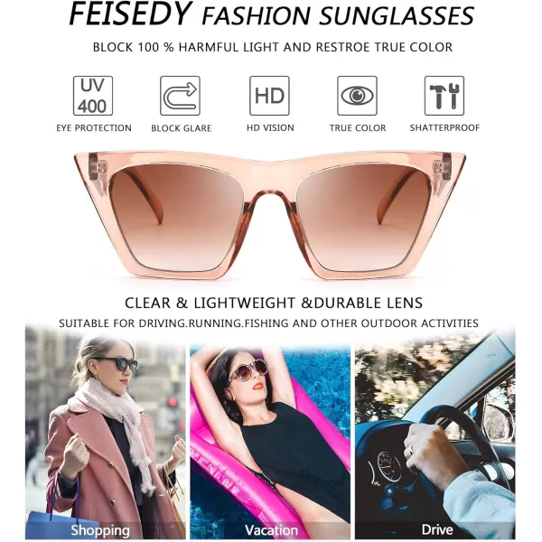 FEISEDY Vintage Square Cat Eye Sunglasses Women Trendy Cateye Sunglasses B2473Champagne