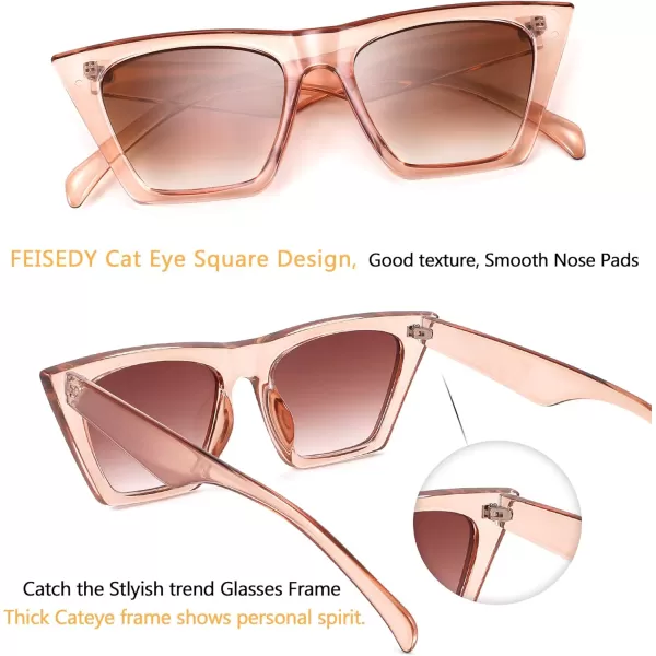 FEISEDY Vintage Square Cat Eye Sunglasses Women Trendy Cateye Sunglasses B2473Champagne