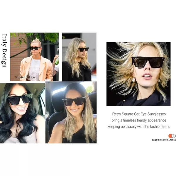 FEISEDY Vintage Square Cat Eye Sunglasses Women Trendy Cateye Sunglasses B2473Champagne