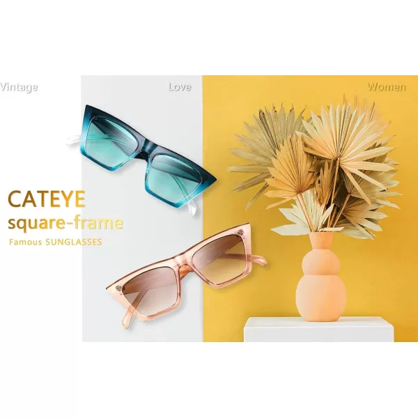 FEISEDY Vintage Square Cat Eye Sunglasses Women Trendy Cateye Sunglasses B2473Champagne