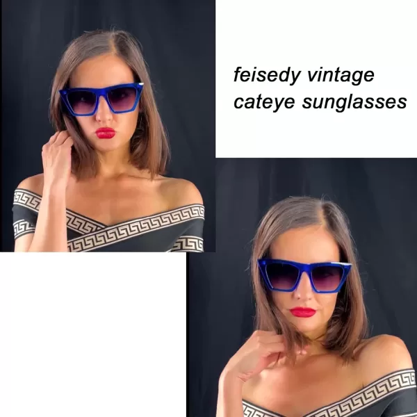 FEISEDY Vintage Square Cat Eye Sunglasses Women Trendy Cateye Sunglasses B2473Clear Blue