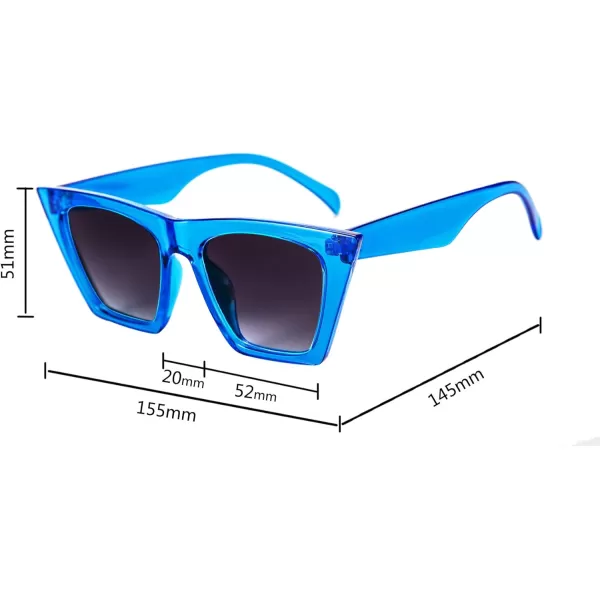 FEISEDY Vintage Square Cat Eye Sunglasses Women Trendy Cateye Sunglasses B2473Clear Blue