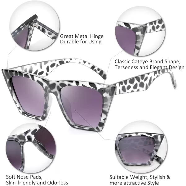 FEISEDY Vintage Square Cat Eye Sunglasses Women Trendy Cateye Sunglasses B2473Clear Grey Leopard