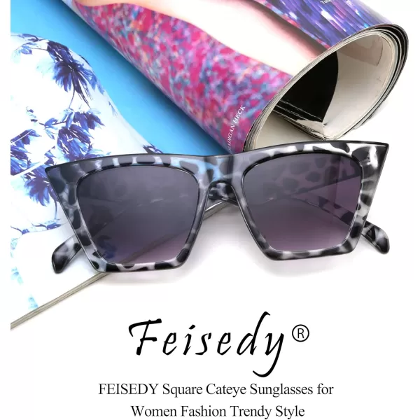 FEISEDY Vintage Square Cat Eye Sunglasses Women Trendy Cateye Sunglasses B2473Clear Grey Leopard