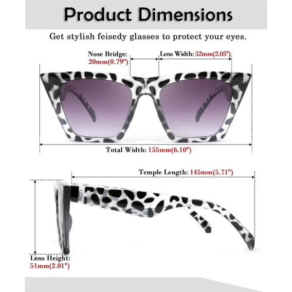 FEISEDY Vintage Square Cat Eye Sunglasses Women Trendy Cateye Sunglasses B2473Clear Grey Leopard
