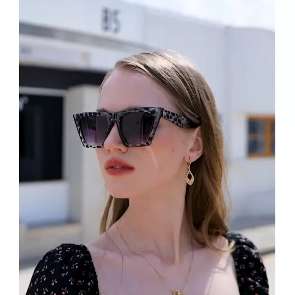 FEISEDY Vintage Square Cat Eye Sunglasses Women Trendy Cateye Sunglasses B2473Clear Grey Leopard