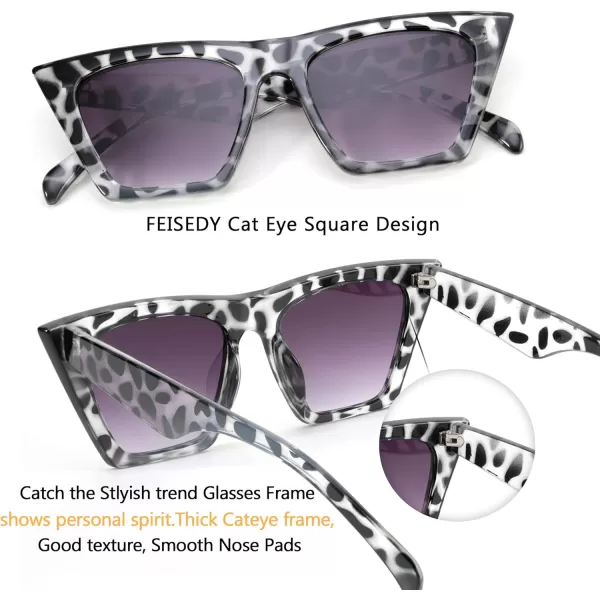 FEISEDY Vintage Square Cat Eye Sunglasses Women Trendy Cateye Sunglasses B2473Clear Grey Leopard