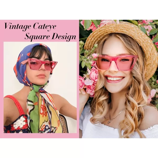 FEISEDY Vintage Square Cat Eye Sunglasses Women Trendy Cateye Sunglasses B2473Clear Pink