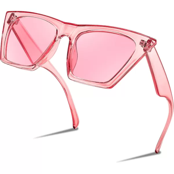FEISEDY Vintage Square Cat Eye Sunglasses Women Trendy Cateye Sunglasses B2473Clear Pink