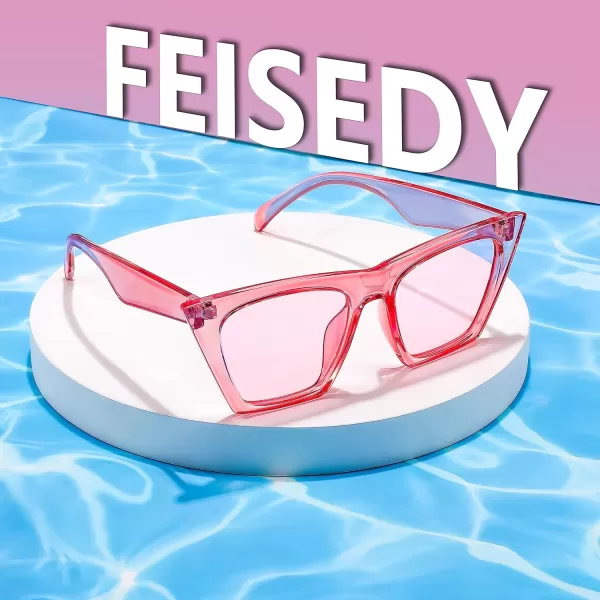 FEISEDY Vintage Square Cat Eye Sunglasses Women Trendy Cateye Sunglasses B2473Clear Pink