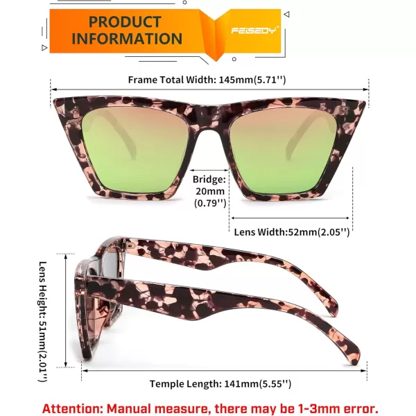 FEISEDY Vintage Square Cat Eye Sunglasses Women Trendy Cateye Sunglasses B2473Clear Pink Black Lropard