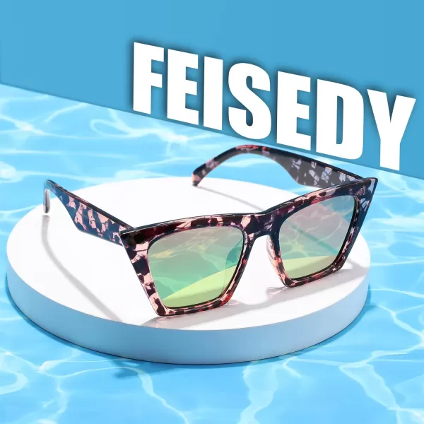 FEISEDY Vintage Square Cat Eye Sunglasses Women Trendy Cateye Sunglasses B2473Clear Pink Black Lropard