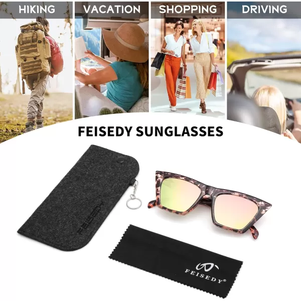 FEISEDY Vintage Square Cat Eye Sunglasses Women Trendy Cateye Sunglasses B2473Clear Pink Black Lropard