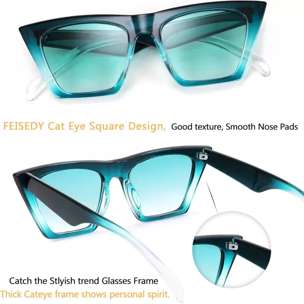 FEISEDY Vintage Square Cat Eye Sunglasses Women Trendy Cateye Sunglasses B2473Emerald Green
