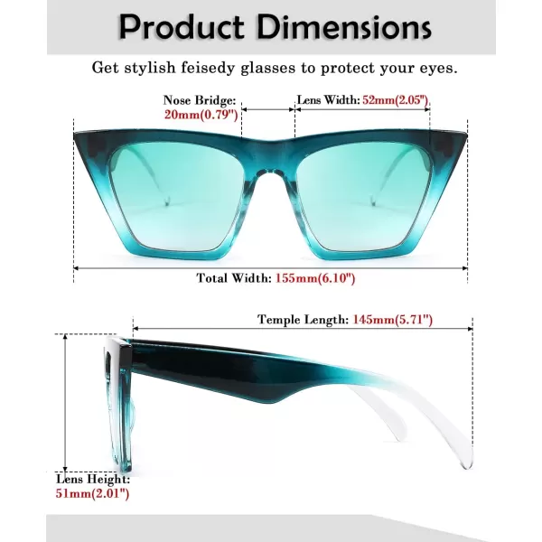 FEISEDY Vintage Square Cat Eye Sunglasses Women Trendy Cateye Sunglasses B2473Emerald Green