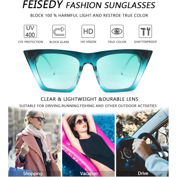 FEISEDY Vintage Square Cat Eye Sunglasses Women Trendy Cateye Sunglasses B2473Emerald Green