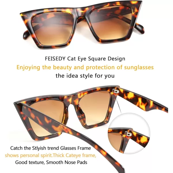 FEISEDY Vintage Square Cat Eye Sunglasses Women Trendy Cateye Sunglasses B2473Leopard