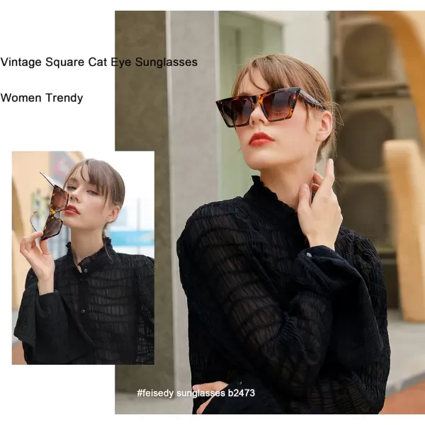 FEISEDY Vintage Square Cat Eye Sunglasses Women Trendy Cateye Sunglasses B2473Leopard