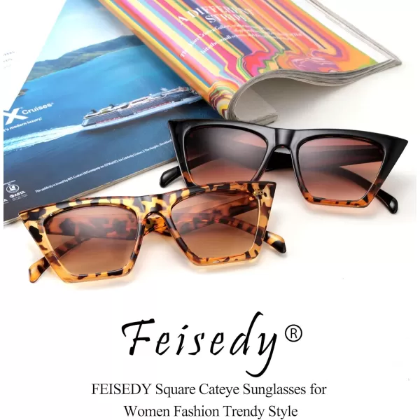 FEISEDY Vintage Square Cat Eye Sunglasses Women Trendy Cateye Sunglasses B2473Leopard