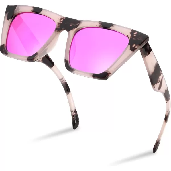 FEISEDY Vintage Square Cat Eye Sunglasses Women Trendy Cateye Sunglasses B2473Pink Marble Frame