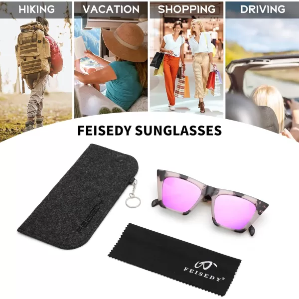 FEISEDY Vintage Square Cat Eye Sunglasses Women Trendy Cateye Sunglasses B2473Pink Marble Frame