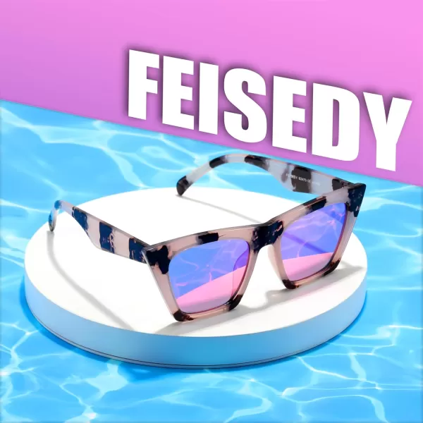 FEISEDY Vintage Square Cat Eye Sunglasses Women Trendy Cateye Sunglasses B2473Pink Marble Frame