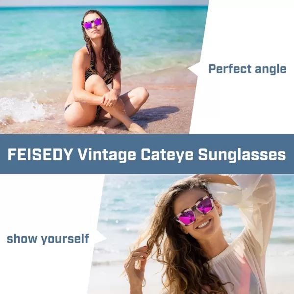 FEISEDY Vintage Square Cat Eye Sunglasses Women Trendy Cateye Sunglasses B2473Pink Marble Frame