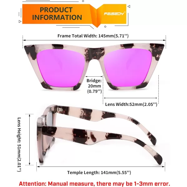 FEISEDY Vintage Square Cat Eye Sunglasses Women Trendy Cateye Sunglasses B2473Pink Marble Frame