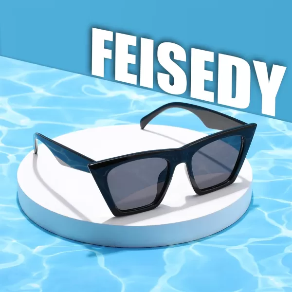 FEISEDY Vintage Square Cat Eye Sunglasses Women Trendy Cateye Sunglasses B2473Polarized Black