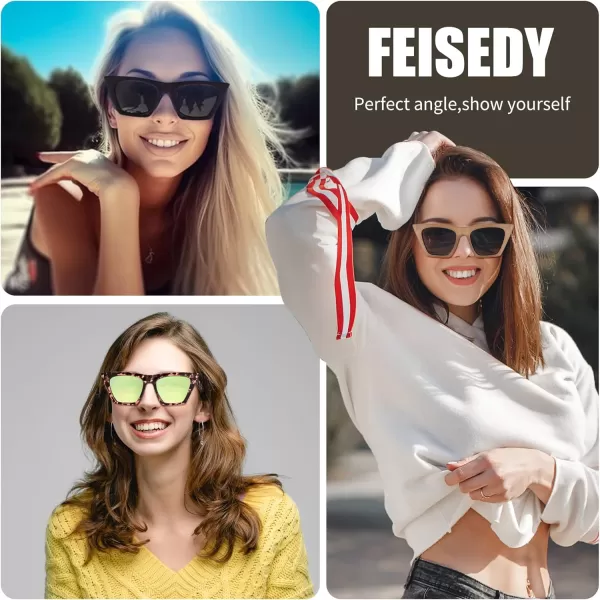 FEISEDY Vintage Square Cat Eye Sunglasses Women Trendy Cateye Sunglasses B2473Polarized Black