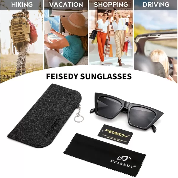 FEISEDY Vintage Square Cat Eye Sunglasses Women Trendy Cateye Sunglasses B2473Polarized Black